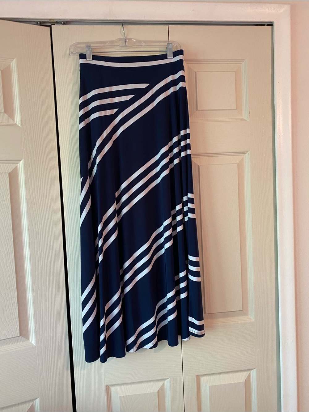 INC International Concepts Navy and White Striped A-Line Maxi Skirt